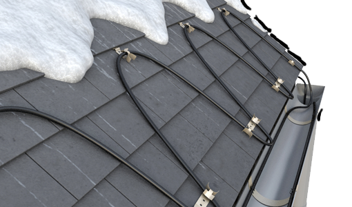 cable autorregulante protege contra acumulación de nieve y hielo en los tejados canalones y bajantes